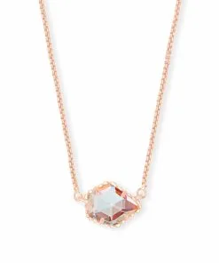 Kendra Scott Tess Rose Gold Pendant Necklace In Dichroic Glass
