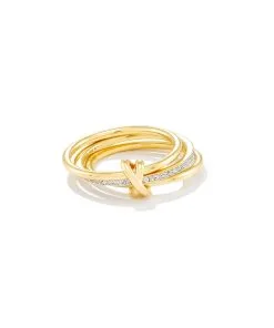 Kendra Scott Tia 18k Gold Vermeil Band Ring In White Sapphire -Earrings Bracelets Elegant Shop kendra scott tia band ring 18k yellow gold vermeil wt sapphire 01